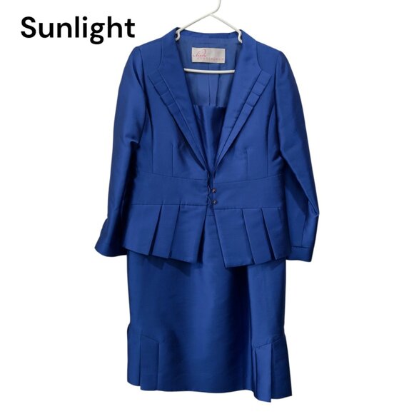 Linda Cunningham Womens Royal Blue Suit Jacket & Dress Set Size 14 - Picture 1 of 13